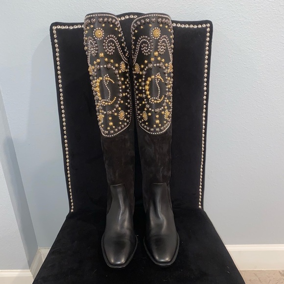 NEW: CHRISTIAN LOUBOUTIN • Alixos Black Knee High Embellished Boot- 38 1/2 - Picture 4 of 16